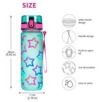 Bouteille d'eau en plastique réutilisable de 750 ml avec motif étoile coloré, impression UV, anti-fuite, à boire directement, avec couvercle à ressort à bouton unique, cadeau