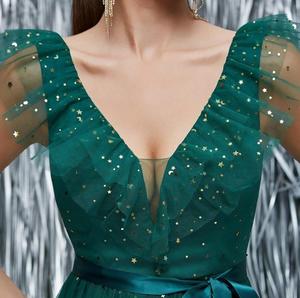 Nuevo Vestido de Noche Europeo Americano con Lentejuelas, Cuello en V, Malla, Largo hasta el Suelo, Ajustado, con Abertura, Ideal para Fiestas de Cumpleaños - Product Image 3