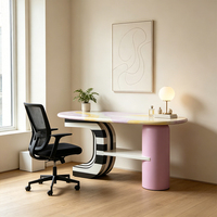 Table d'écriture informatique ovale en résine marbrée dégradée, prête à être expédiée, avec pieds asymétriques irréguliers bicolores, style traditionnel pour salon