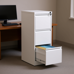 Armoire à dossiers verticale en métal à 3 tiroirs, en acier blanc avec serrure, pour le bureau ou la maison - Product Image 2