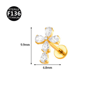 Pendientes de titanio 136 de 0.9 mm con rosca interna, diseño clásico de hoja en forma de corazón, para <span class=keywords><strong>piercing</strong></span> de <span class=keywords><strong>labio</strong></span> y cartílago <span class=keywords><strong>superior</strong></span> de la oreja - Product Image 2