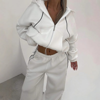 Ensemble de survêtement sportif pour femme, personnalisé, uni, épais, avec fermeture éclair, dernière conception, coupe ample, deux pièces, comprenant un sweat à capuche zippé et un pantalon de survêtement