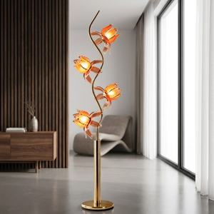 Lámpara de Pie con 4 Cabezas de Loto en Flor, Lámpara Decorativa con Luz Cálida Ambiental para Espacios Habitables - Product Image 1