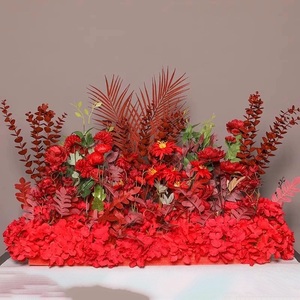 แถวฉากหลังดอกไม้ประดิษฐ์สีแดงเหมือนจริงสำหรับงานแต่งงานพิธีคริสต์มาสงานวิ่งดอกไม้ประดิษฐ์ตกแต่งพื้นหลังแถว - Product Image 6