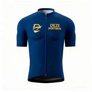 Maillot de cyclisme unisexe professionnel à manches courtes avec accents dorés de luxe et manches en mesh texturé, col montant pour les sorties sur route et l'entraînement en club - Product Image 3