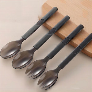 Nhiệm Vụ Nặng Nề Nhựa Du Lịch Sang Trọng Thìa Cá nhân Bọc Mạnh Mẽ Bạc Đen Dùng Một Lần Số Lượng Lớn Đóng Gói Để Đi Đồ Dùng Bộ - Product Image 3