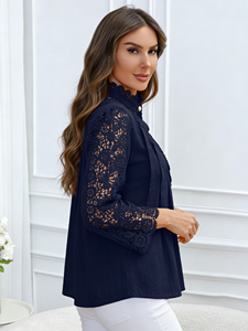 Blusa de Manga Larga con Bordado y Encaje, Estilo Casual, Tallas Grandes, Nueva Colección Primavera/Verano/Otoño 2026, Disponible en Stock - Product Image 3