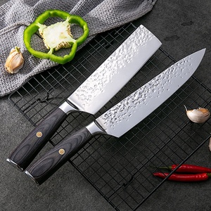 Vendita calda 3 pezzi di coltelli da cucina professionali in acciaio per forgiare verticali <span class=keywords><strong>Set</strong></span> di coltelli da Chef con manico in legno marrone realizzato in acciaio di alta qualità - Product Image 3