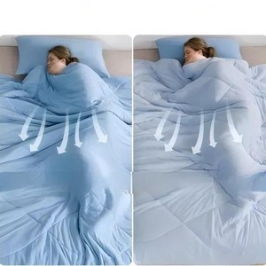 Cooling <b>Blanket</b> Bamboo Fiber Summer Quilted Ice Silk Light <b>Blue</b> Rectangle Machine Washable Minimalist Style - Product Image 2