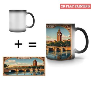 Taza Mágica de Cerámica Negra Esmerilada de 11 oz que Cambia de Color con Diseño Artístico de Sevilla - Product Image 4