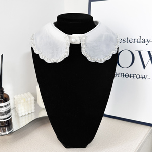 Collar de perlas de encaje estilo Peter Pan blanco desmontable para <span class=keywords><strong>mujer</strong></span>, <span class=keywords><strong>cuello</strong></span> <span class=keywords><strong>falso</strong></span> decorativo bordado de lujo para suéter y <span class=keywords><strong>camisa</strong></span> - Product Image 6
