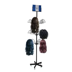 Custom Commercial Retail Human Hair Braided Wigs Display Stand Helmet Hat Metal Storage Rack Holder