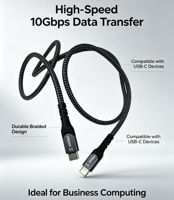 Cable USB 3.2 Gen2 Tipo-C Premium de 10 Gbps, Carga Rápida de 5 A, Carcasa de Aleación de Aluminio con Trenzado de Nailon, Salida de Video 4K, para Computadora, Laptop y Teléfono