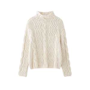<span class=keywords><strong>Pull</strong></span> à <span class=keywords><strong>col</strong></span> <span class=keywords><strong>roulé</strong></span> torsadé blanc riz, mode coréenne, tendance, pour femmes européennes et américaines, explosion de la mode d'hiver - Product Image 1