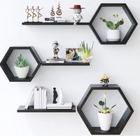 Étagères murales hexagonales en bois, lot de 6, en pin, pour photos et plantes