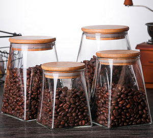 Bocal de stockage des aliments en verre cylindrique hermétique avec couvercles en bambou Récipients de cuisine multifonctions Stockage d'épices de mariage en borosilicate - Product Image 2