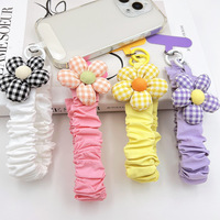 Dragonne de poignet plissée en tissu pour iPhone 18, motif écossais fleuri, courte, accessoire portable pour sac et porte-clés