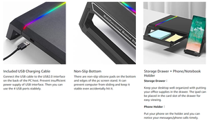 Home Office Desktop Foldable Gaming Lights Computer RGB Monitor <strong>Riser</strong> Stand with USB HUB and Drawer - Product Image 4