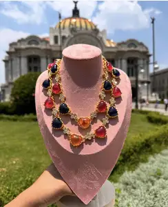 Colar de cristal de zircônia com pingente de pedra colorido natural, joia de design luxuoso para mulheres, novidade da moda