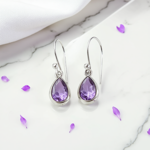 Orecchini Pendenti in Argento Tibetano con Gemma Viola a Goccia, Montatura a Castone, Gioielli da Donna alla Moda, Idea Regalo - Product Image 2