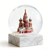 Globe à neige personnalisé de la Cathédrale de Saint-Basile avec éclairage LED et base en marbre pour souvenirs de Moscou et cadeaux haut de gamme