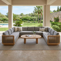 Ensemble de canapés d'extérieur YORLLA de luxe en teck, en forme de U, avec cordage tressé, mobilier de jardin pour villa