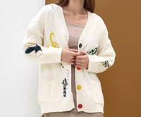 Cardigan en acrylique décontracté pour femme avec logo personnalisé, col en V, fermeture boutonnée et poches
