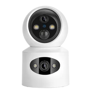 无线网络摄像机2K 4MP双镜头双屏内置电池家庭安全摄像机自动跟踪PTZ视频监控iCSee