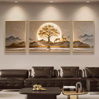 Peinture décorative moderne de luxe pour salon, triptyque encadré, paysage doré, décoration murale pour fond de canapé