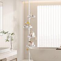 Organisateur de douche d'angle rotatif à 360° pour porte, avec barre de tension - Étagères murales modernes en métal inoxydable réglables à 4 niveaux en plastique