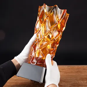 Jadevertu Nieuwe Aankomst Luxe Echt Goud Diamant Grote Tafel Glazen Vaas Bloem Kristallen Vaas Voor Decoratie