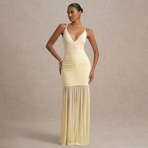 Vestido de Noche con Cuello en V, Espalda Descubierta, Capa Transparente, Largo, Elegante, con Cintura Natural - Product Image 2