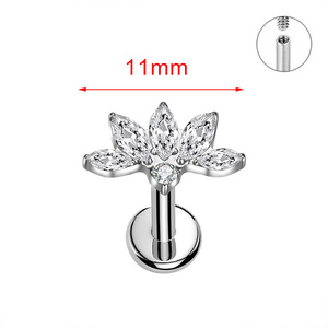 VIEN Gioielli ZPO-198 RS ASTM F136 Titanio Placcato <span class=keywords><strong>Argento</strong></span> Fiore Orecchini a Perno per <span class=keywords><strong>Piercing</strong></span> Cartilagine, Helix, <span class=keywords><strong>Trago</strong></span>, Labbro con Filettatura Interna - Product Image 6