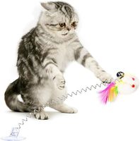 Jouet pour chat à base d'aspiration, souris en peluche à ressort élastique et plumes, jeu interactif d'intelligence, couleur aléatoire, pour chatons d'intérieur, mignon, anti-anxiété