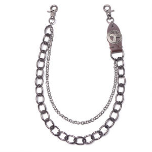 Cadena de cintura vintage de cuero con cruz, de doble capa, de metal grueso, estilo industrial streetwear, en piel de vacuno marrón y negro con aleación de cobre - Product Image 5