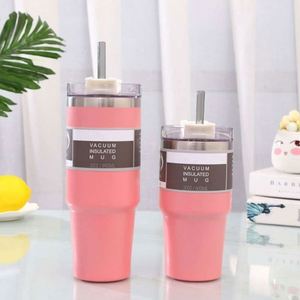 Vacuum Insulated Stainless Steel Tumbler With Straw 20oz/600ml Travel Mug Double <b>Wall</b> Minimalist Design - Product Image 4