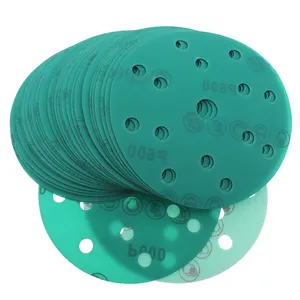 6 pouces 150mm 15 trous 60-2000 grains crochet et boucle vert PET Film disque abrasif papier abrasif pour peinture de voiture élimination de la rouille polissage - Product Image 1