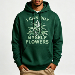 <span class=keywords><strong>Felpa</strong></span> con Cappuccio Personalizzata con Strass da Fabbrica di Abbigliamento Personalizzato, Verde con Grafica di Fiori e Foglie, Pullover da Uomo - Product Image 1