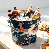 Seau à glace vintage en métal avec motif animalier et floral, en matériaux recyclés écologiques, avec revêtement en cuivre, bac de refroidissement portable