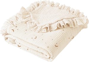 Cute Moon <span class=keywords><strong>Star</strong></span> 100% Manta de bebé de muselina de algodón 47x47 pulgadas <span class=keywords><strong>Beige</strong></span> Gold Infant Swaddle - Product Image 2