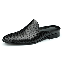 Luxuriöse Schwarze Mules aus Gewebtem Rindsleder, Handgefertigte Rückenfreie Slipper, Atmungsaktive Elegante Loafer für Büro, Sommer und Urlaub, Herren