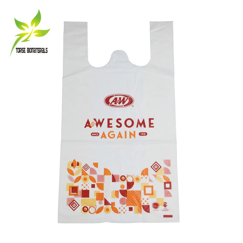 AS4736 AS5810 Eco Friendly Corn Starch Bio Degradable Plastic T-shirt Shopping White Carrier Bags