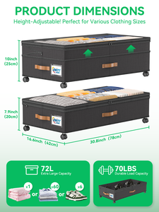 Paquete de 2 Cajas de Almacenamiento Plegables con Ruedas y Tapas, Organizadores para Debajo de la Cama y Armario, Contenedores de Almacenamiento - Product Image 2