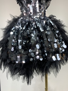 Completo Due Pezzi Nero con Paillettes Scintillanti, Abito Aderente Elasticizzato <span class=keywords><strong>Mini</strong></span> per Feste Serali, Balli di Gala, Compleanni e Celebrazioni - Product Image 6