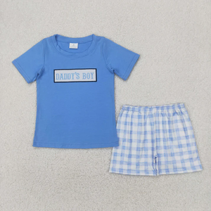Conjunto de ropa de verano para niños con camiseta bordada con velero y pantalones cortos a cuadros - Product Image 2