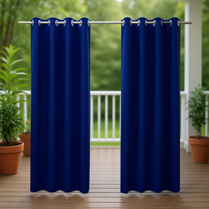 Rideaux d'extérieur bleu roi 50x96 pouces en laine, design moderne uni, haute occultation, installation sur tringle pour fenêtre - Product Image 2