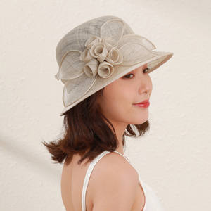 Chapeau de cérémonie <span class=keywords><strong>chic</strong></span> pour <span class=keywords><strong>femme</strong></span> en sinamay bleu, chapeau cloche pour le Kentucky Derby, chapeau de soleil fascinateur floral pour fête du thé et mariage - Product Image 6