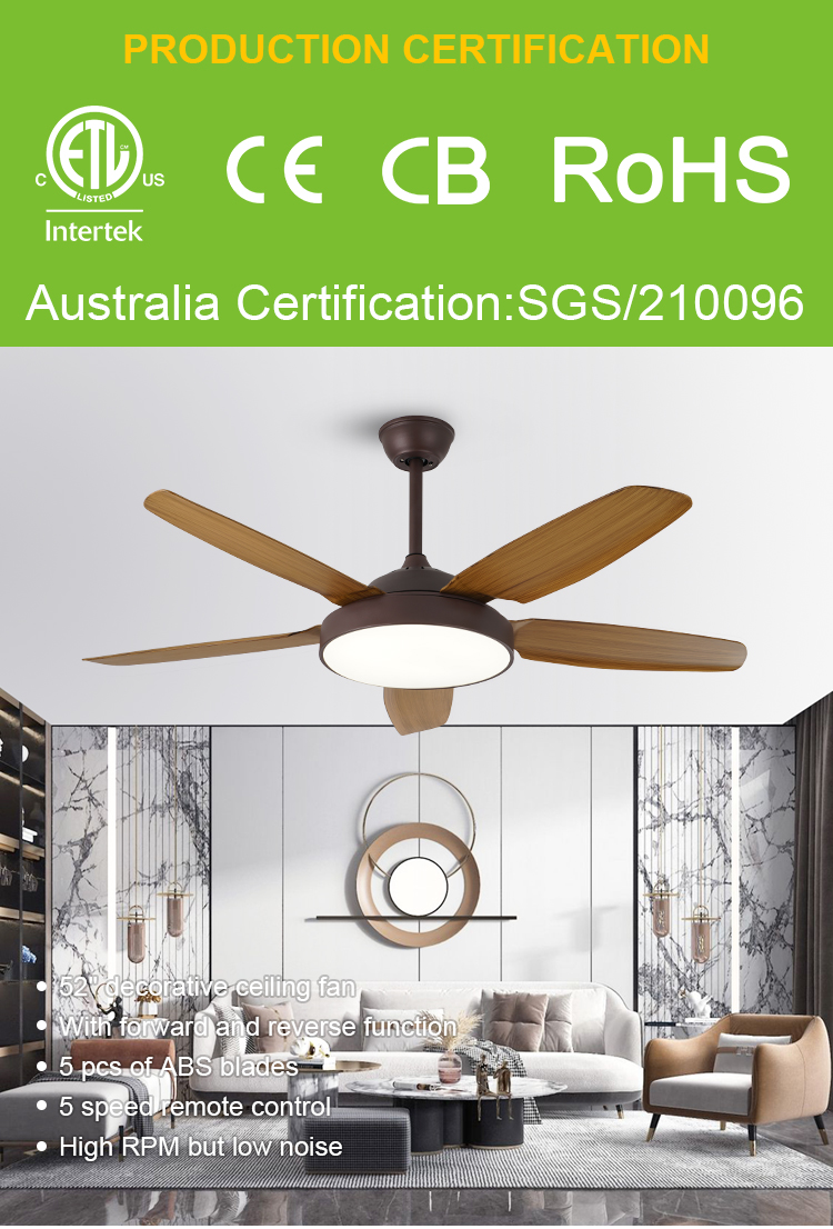 Breeze.Lux Best Selling Modern Ceiling Fan Decorative 5 blades  with Led Light