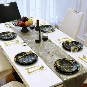 175 ensembles de vaisselle jetable en plastique robuste assiettes blanches à motif de marbre d'or de luxe pour les mariages de fête - Product Image 3