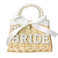 Boho mariée sac de plage sac de mariée sac de douche nuptiale perle mariée/mrs rotin tissé panier mariage enterrement de vie de jeune fille décorations